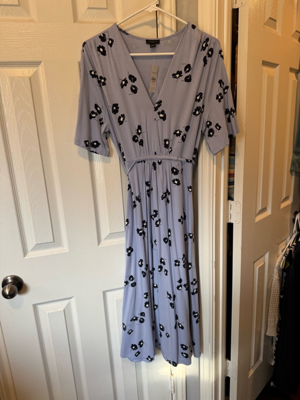 Ann Taylor Lavender Midi Dress with Black Floral Print
